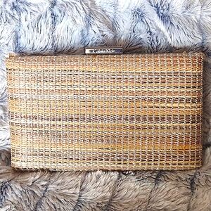 Calvin Klein woven straw evening clutch